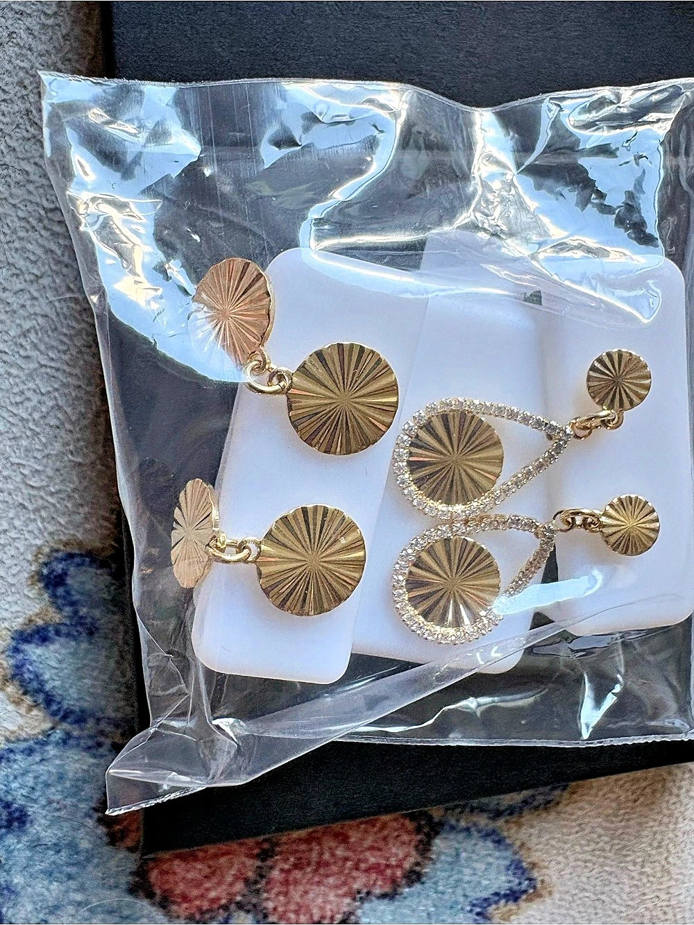Sunburst Disc Drop Earrings Gold & Silver NWT 18k Layered Yellow Gold